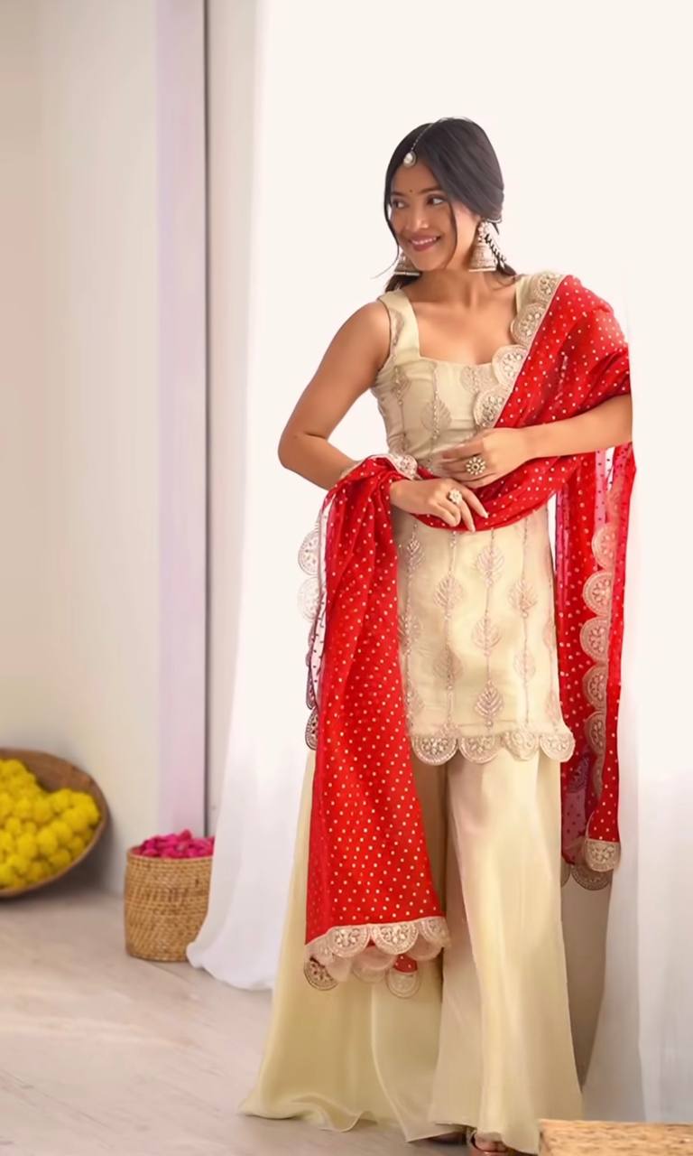 Urban Cream & Red Contrast Ensemble